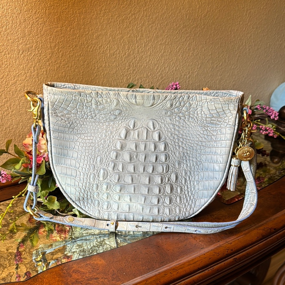 Brahmin Blue Crocodile-Embossed Shoulder Bag